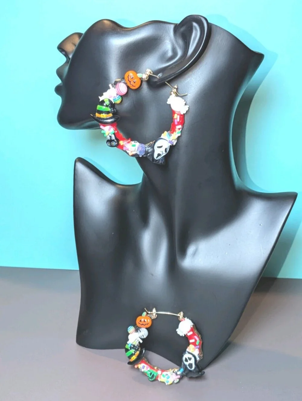 Hand Crafted Decoden Multicolor Candy Hoop Earrings -Green & Purple & Red & Pink